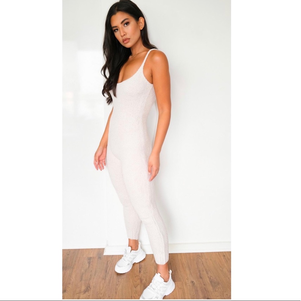 Cream Popcorn Knit Jumpsuit